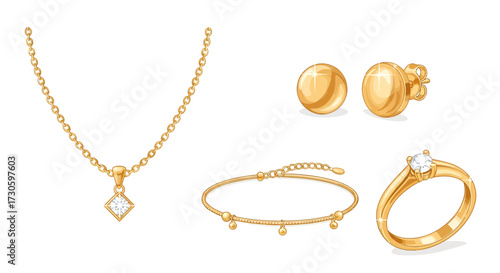 Golden glamour collection: A dazzling array of jewelry against a pristine backdrop