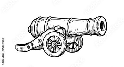 Historical artillery piece sketch evokes era of naval combat and fortification siege