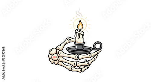 Illuminating the dark: A skeletal hand offering candlelight against the stark background