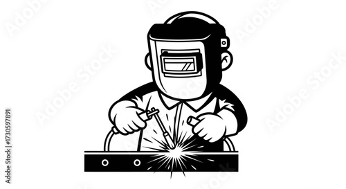 Illustration of a skilled welder wearing protective gear working with welding equipment emitting
