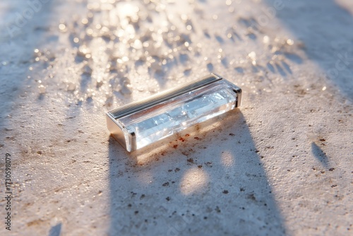 Macro Close Up of Razor Blade on Bathroom Counter with Sunlight