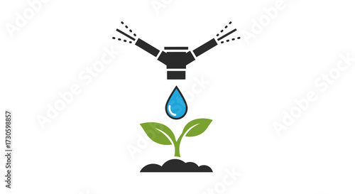 Irrigation System Sprinkler Watering Young Plant Sprout.