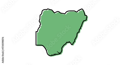 Nigeria's outlined geographical form in light green shade against bright blank backdrop