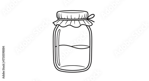 Outline drawing of a jar with liquid inside and fabric covering the lid illustration