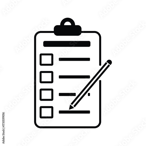 Checklist and pencil icons placed on separate pieces of paper on a white background.