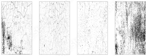 Set of dark panoramic background textures. Collection of wide textures with peeling paint, cracks, rust, scratches, noise and grain. Rough surfaces of old walls. Bundle of backgrounds for design.