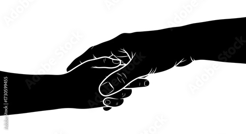 Silhouette vector illustration depicting care connection and support between hands
