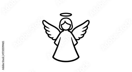 Simple line drawing of an angel with wings and halo suitable for holiday cards and decorations