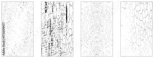 Set of dark panoramic background textures. Collection of wide textures with peeling paint, cracks, rust, scratches, noise and grain. Rough surfaces of old walls. Bundle of backgrounds for design.