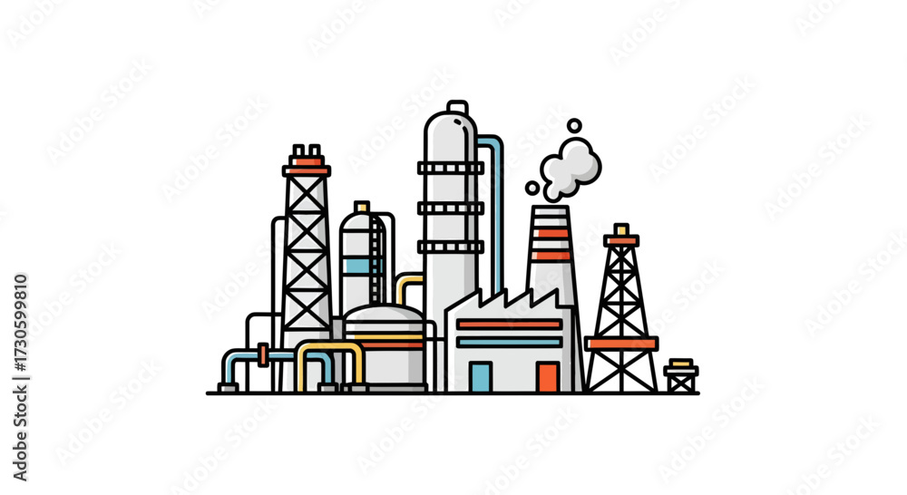 Fototapeta premium Stylized depiction of an industrial complex showcasing power and manufacturing processes