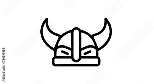 Stylized icon depicting a horned helmet evoking norse culture and mythology design element