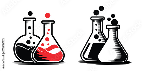Chemistry Laboratory Flask Vector with Red Liquid Splash