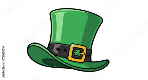 Stylized vibrant green leprechaun hat with gold buckled black band for festive occasion