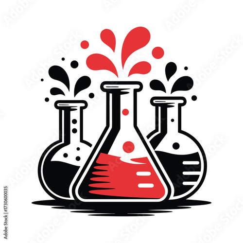 Scientific Experiment Beaker Illustration with Chemical Reaction