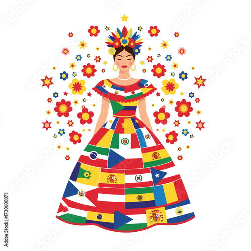 latin american woman, hispanic culture, folkloric dress, latin american flags, latina pride, hispanic heritage, cultural diversity, latina elegance, latin unity, latina folkloric art, latin flowers, h