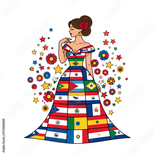 latin american woman, hispanic culture, folkloric dress, latin american flags, latina pride, hispanic heritage, cultural diversity, latina elegance, latin unity, latina folkloric art, latin flowers, h