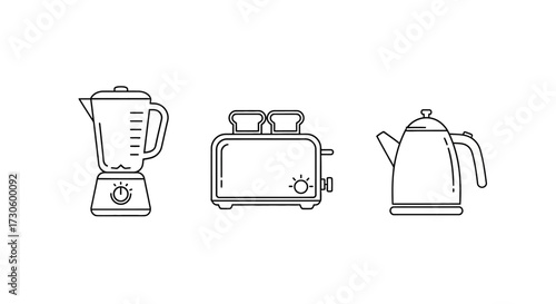 Outline Kitchen Appliances - Blender, Toaster, and Kettle.