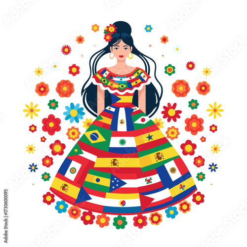 latin american woman, hispanic culture, folkloric dress, latin american flags, latina pride, hispanic heritage, cultural diversity, latina elegance, latin unity, latina folkloric art, latin flowers, h
