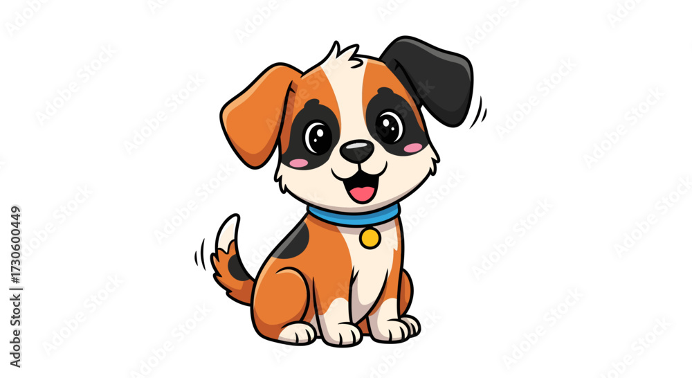Obraz premium Whimsical cartoon of a playful puppy with a wagging tail radiating uncontained joy