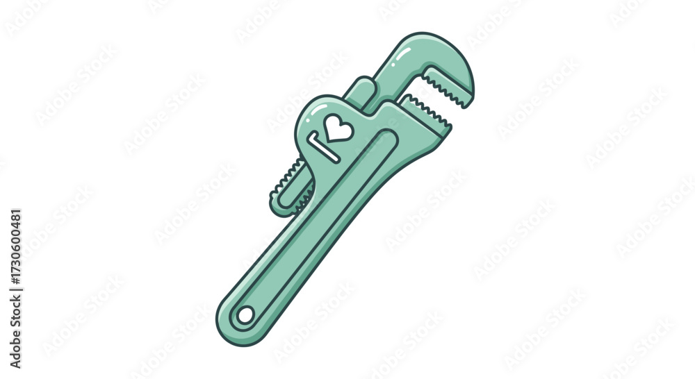 Obraz premium Whimsical cartoon wrench adorned with a heart symbol displaying repair fondness