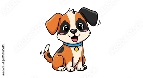 Whimsical cartoon of a playful puppy with a wagging tail radiating uncontained joy