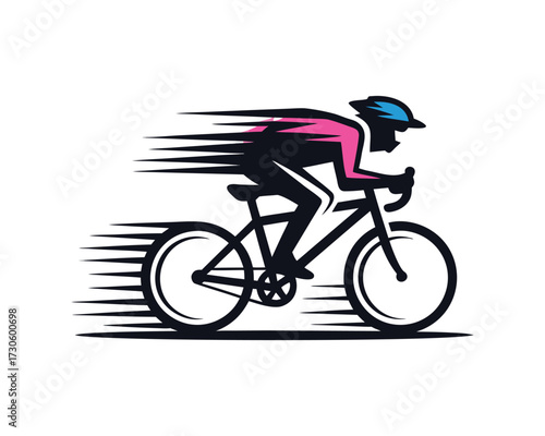 Dynamic Cyclist in Motion Speed Bicycle Race Logo Vector
