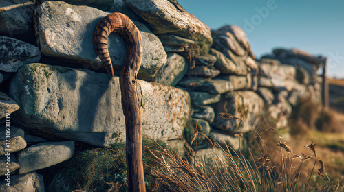 Moses' Staff: A Rustic Wooden Rod Miraculously Sprouting Green Leaves, Symbolizing Divine Power, Faith, and Renewal from the Exodus.