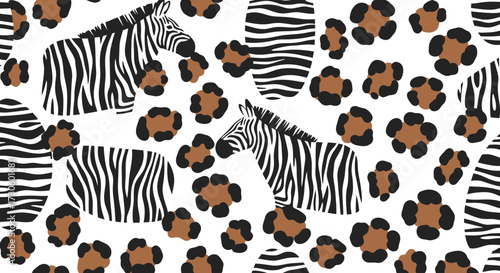 Zebra and leopard print illustration capturing wild elegance with abstract animalistic motifs
