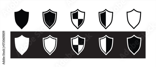 Flat shield icon vector set. Security, protection, shield icon set - Stock Vector