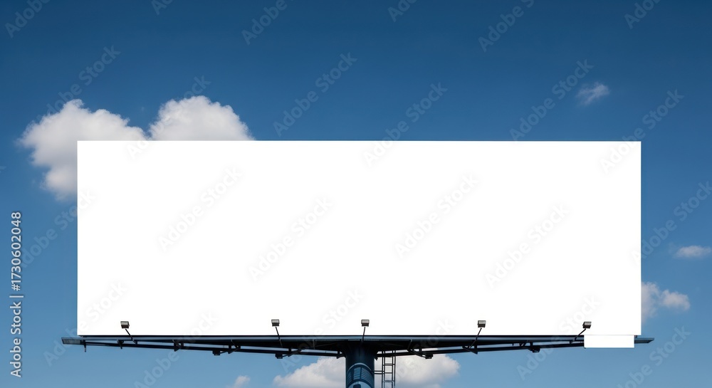 Obraz premium A blank white billboard against a clear blue sky with a few clouds.