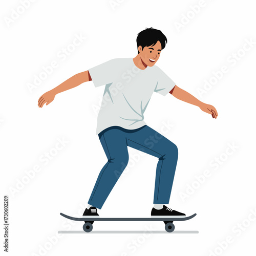 Modern Flat Style Young Man Riding Skateboard Sport Activity Illustration
