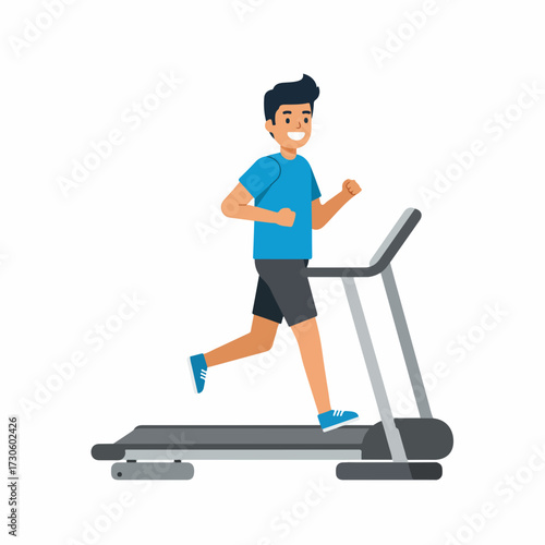 Flat Style Detailed Man Running on Treadmill Gym Exercise Illustration