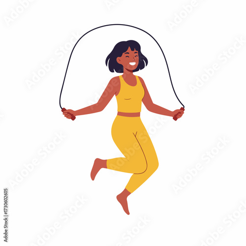 Flat Illustration Active Female Jumping Rope Exercise Sport Activity