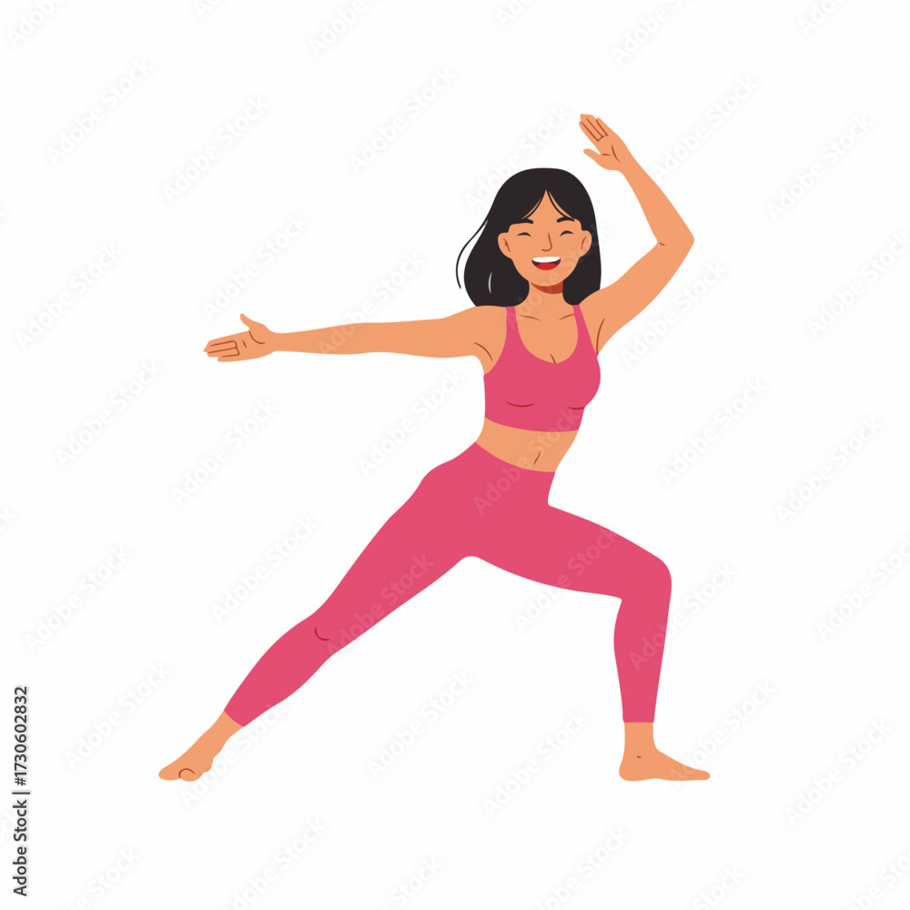 Obraz premium Flat Illustration Young Woman Practicing Yoga Exercise Sport Activity