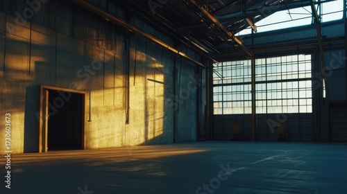 Wallpaper Mural Industrial interior empty warehouse sunlight shadows Torontodigital.ca