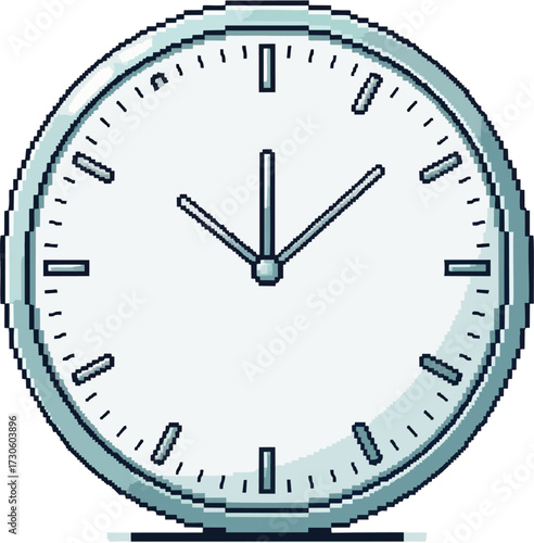 An analog clock with a silver frame and white face showing the time around 11:10.