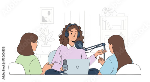 Women Recording Podcast Broadcast in Home Studio