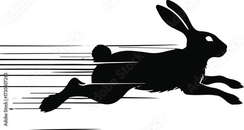 Running rabbit silhouette, fast motion style lines, Easter theme ready 3