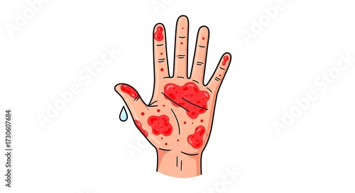 Hand with Skin Rash Illustration.
