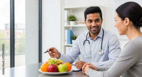 A doctor and patient discussing a healthy diet plan.