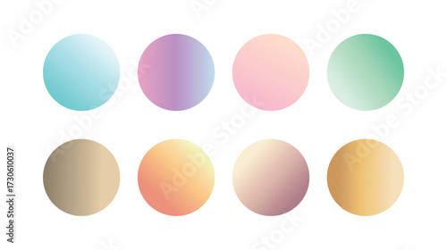 A set of eight gradient pallete color abstract circles with vibrant colors swatches set. Perfect for editing purpose, or backgrounds, logos, web elements, futuristic design, pastel color. Vector