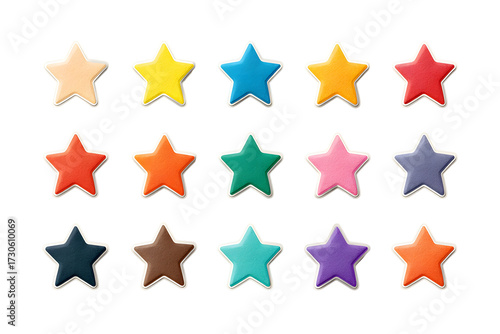 Colorful star icon set pastel shiny award rating playful accent. Isolated on transparent.

