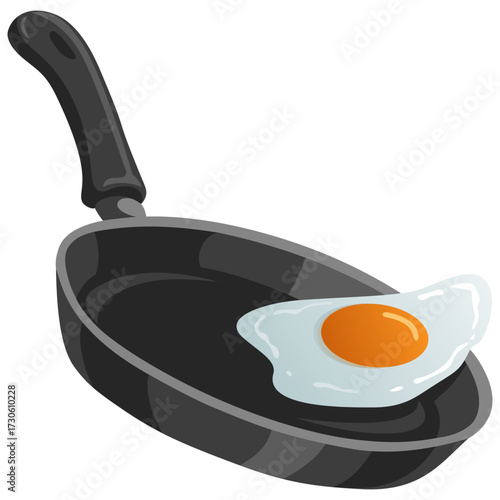 Fried Egg Tossing Flipping in Frying Pan Illustration