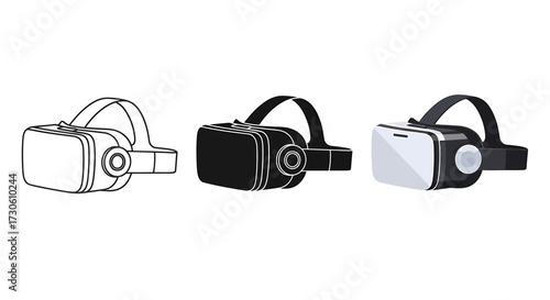 Set of VR headset illustrations virtual reality glasses in different styles vector design element for gaming and technology concepts