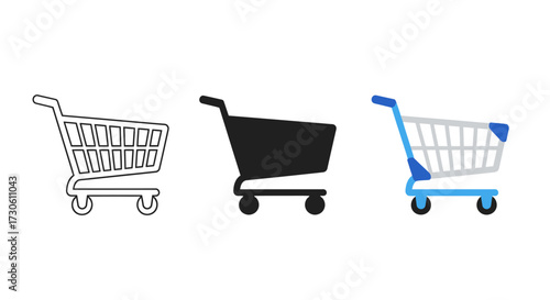 Set of shopping cart icons simple flat vector design element for e-commerce and retail isolated on white background
