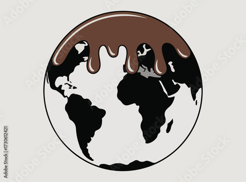 Melting chocolate world illustration symbolizing global indulgence and sweet treats.