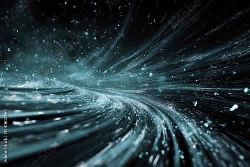 Dynamic swirling waves of light and energy create a stunning visual effect in a dark background, capturing movement and motion