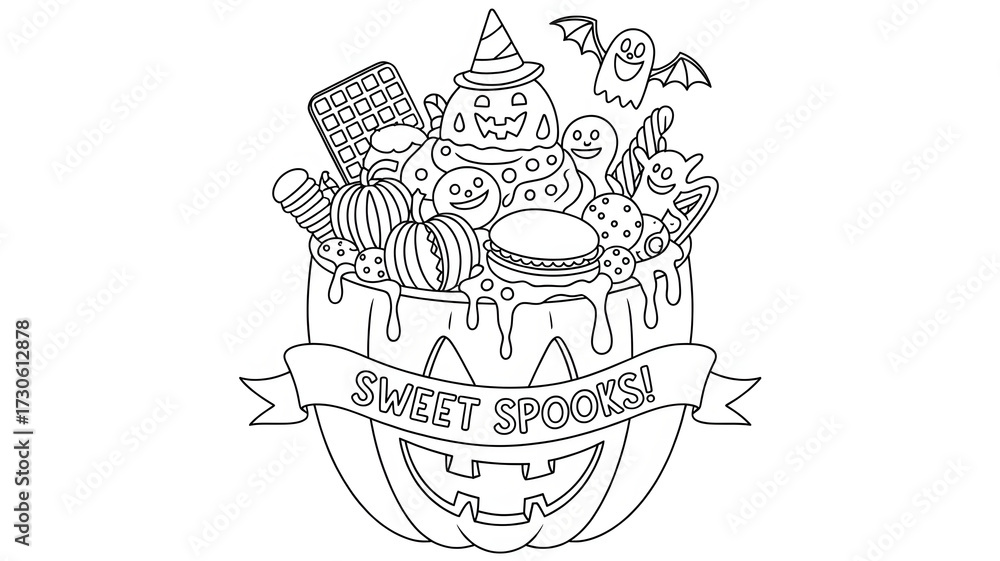 Fototapeta premium Sweet Spooks Halloween Candy Bucket Coloring Page
