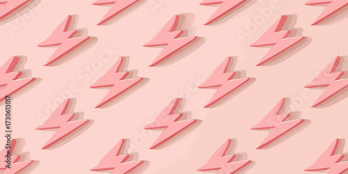 Pink lightning bolts, angled, cast shadows on pink ground