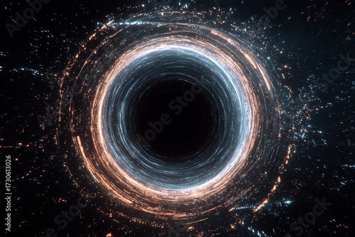 Exploration of a black hole with swirling lights in deep space